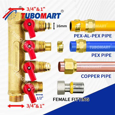 1/2 インチ ブラス ペックス マニフォールド 150 Psi 水道設備 プロジェクト 200°F 最大温度
